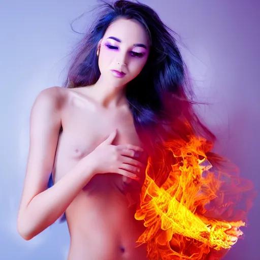 Prompt: radio Xray beauty girl in fire