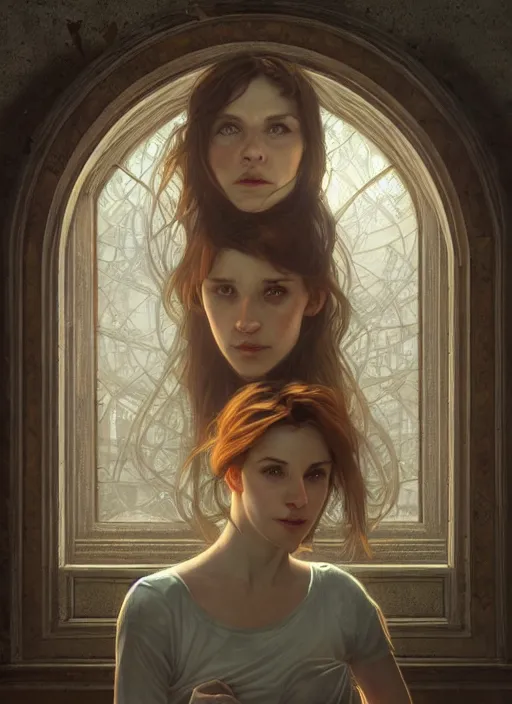 Image similar to perfectly - centered - portrait of a beautiful lady inside abandoned asylum, light comes from the window, intricate, highly detailed, digital painting, artstation, concept art, smooth, sharp focus, illustration, unreal engine 5, 8 k, art by artgerm and greg rutkowski and alphonse mucha