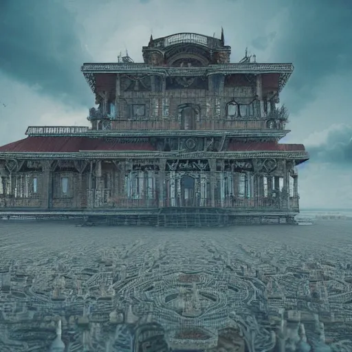 Image similar to palace in the sky, 4 k, intricate detailed, jaw dropping, gorgeous, surreal, octane render