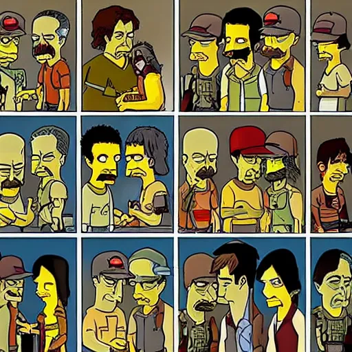 Prompt: the walking dead in the style of the simpsons