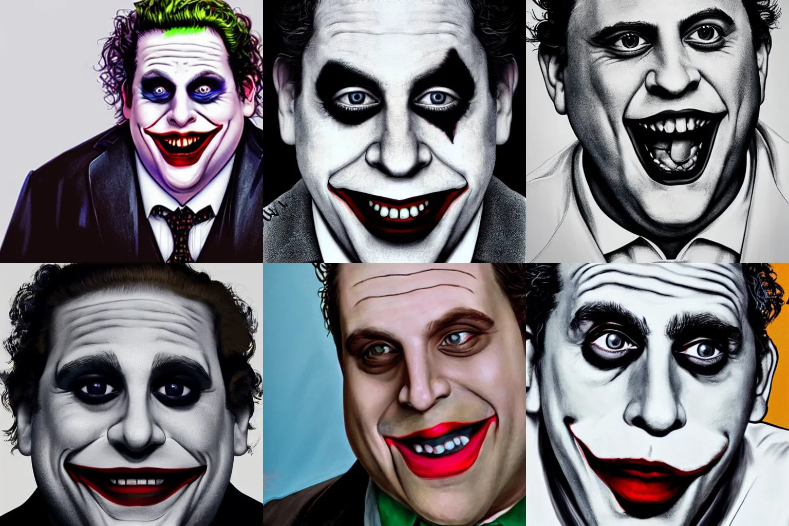 Prompt: Jonah Hill playing the role of the Joker, hyperrealism, detailed, 4k