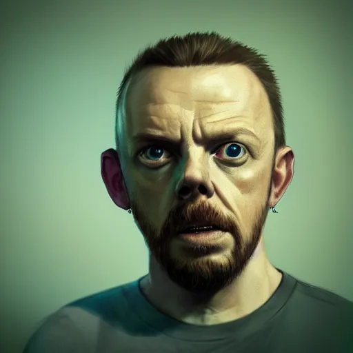 Image similar to simon pegg portrait, horror core, apocalyptic, pool cue, sharp focus, fiction, hyper detailed, digital art, trending in artstation, cinematic lighting, studio quality, smooth render, unreal engine 5 rendered, octane rendered, art style and nixeu and wlop and krenz cushart