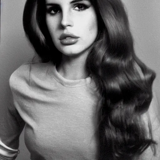 Image similar to lana Del Rey mugshot, 1970s, big hair