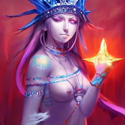 Image similar to anime portrait of Nami as a shaman yedi using dark force to eliminate trump as an anime antagonist by Stanley Artgerm Lau, WLOP, Rossdraws, James Jean, Andrei Riabovitchev, Marc Simonetti, and Sakimichan, trending on artstation