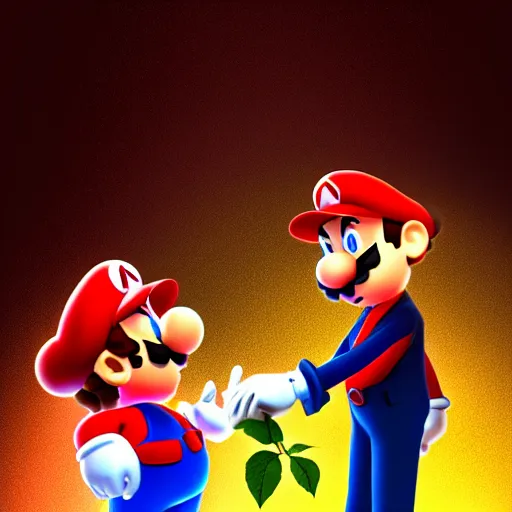 Image similar to Mario in suit holding rose :: Artwork:: Rim Lights:: Artstation::