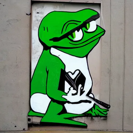 Image similar to pepe the frog by Banksy