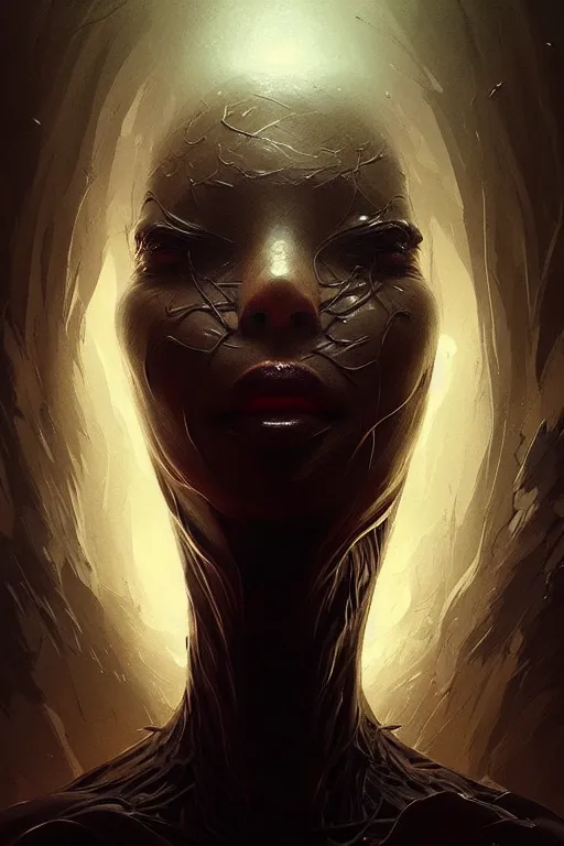 Prompt: professional concept art portrait of a ominous floating!! organic terrifying!! species thing in a dark room by artgerm and greg rutkowski. an intricate, elegant, highly detailed digital painting, concept art, smooth, sharp focus, illustration, in the style of cam sykes.