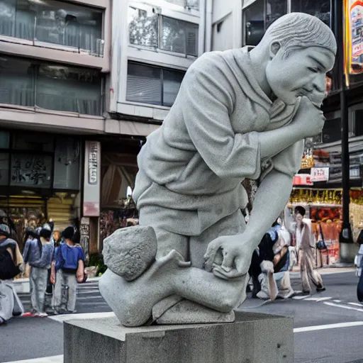 Image similar to everyone on the streets of japan suddenly turned into stone statues, the situation was eerie and silent