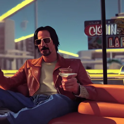 Prompt: keanu reaves starring in fear and loathing in las vegas, 4 k cinematic octane render