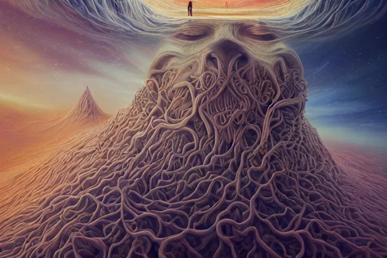 Image similar to surreal Portrait of The God who made the world and everything in it who is the Lord of heaven and earth and does not live in temples built by hands in dmt chromatic surreal liquid enviroment , elegant, highly detailed, smooth, photoreal, sharp focus, illustration, beautiful, geometric, dmt trending on artstation, cinematic, artwork by WLOP