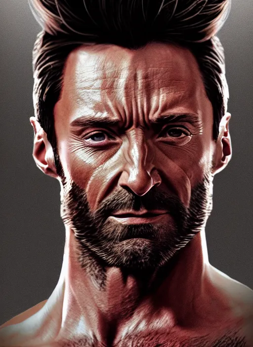 Image similar to portrait of Hugh Jackman as Wolverine, cinematic lighting, BACKLIGHTING, artstation