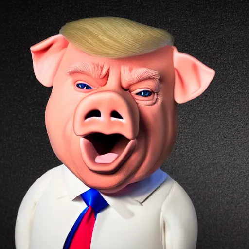 Prompt: if donald trump was a pig, ultra detailed, hyper realistic, studio lighting, 8 k, 5 0 mm lens, cinematic