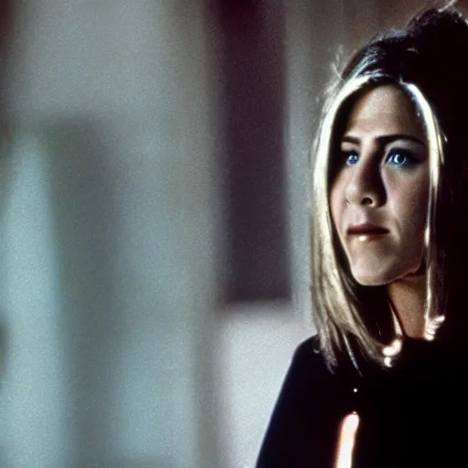 Prompt: jennifer aniston as dark lady, 1 9 8 0 s movie still frame, art by ridley scott