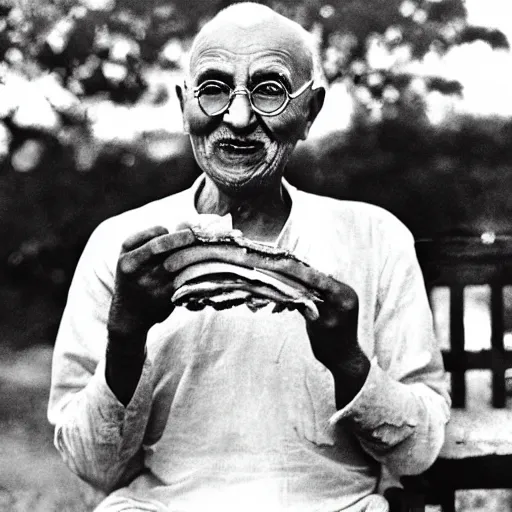 Image similar to ghandi eating bacon