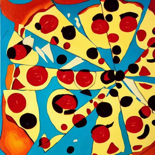 Prompt: Pizza party, painted by Kandinski