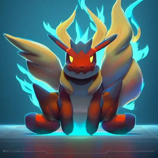 Image similar to a fire type pokemon:: by beeple and James Gilleard and Justin Gerard :: ornate, dynamic, particulate, intricate, elegant, highly detailed, centered, artstation, smooth, sharp focus, octane render, 3