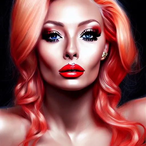 Prompt: a realistic illustration portrait of a beautiful isabelledeltore with curly blonde and red hair, black eyeliner, trending on artstation, hyper - realistic lighting, intricate, ross tran