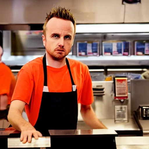 Image similar to photo of jesse pinkman working at a fast food place