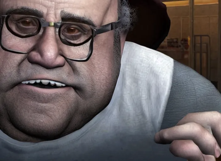 Image similar to video game still of danny devito in the video game heavy rain,