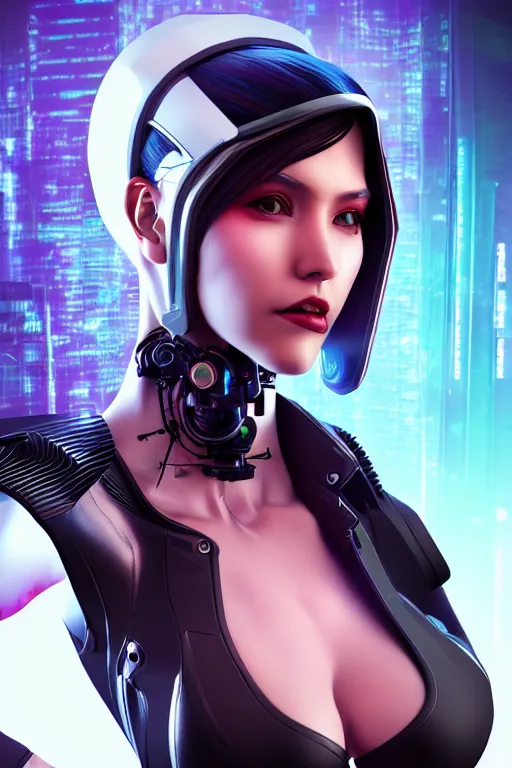 Image similar to portrait of a cyberpunk V2 woman with biomechanichal parts by Artgerm, 35mm focal length, hyper detailled, 4K