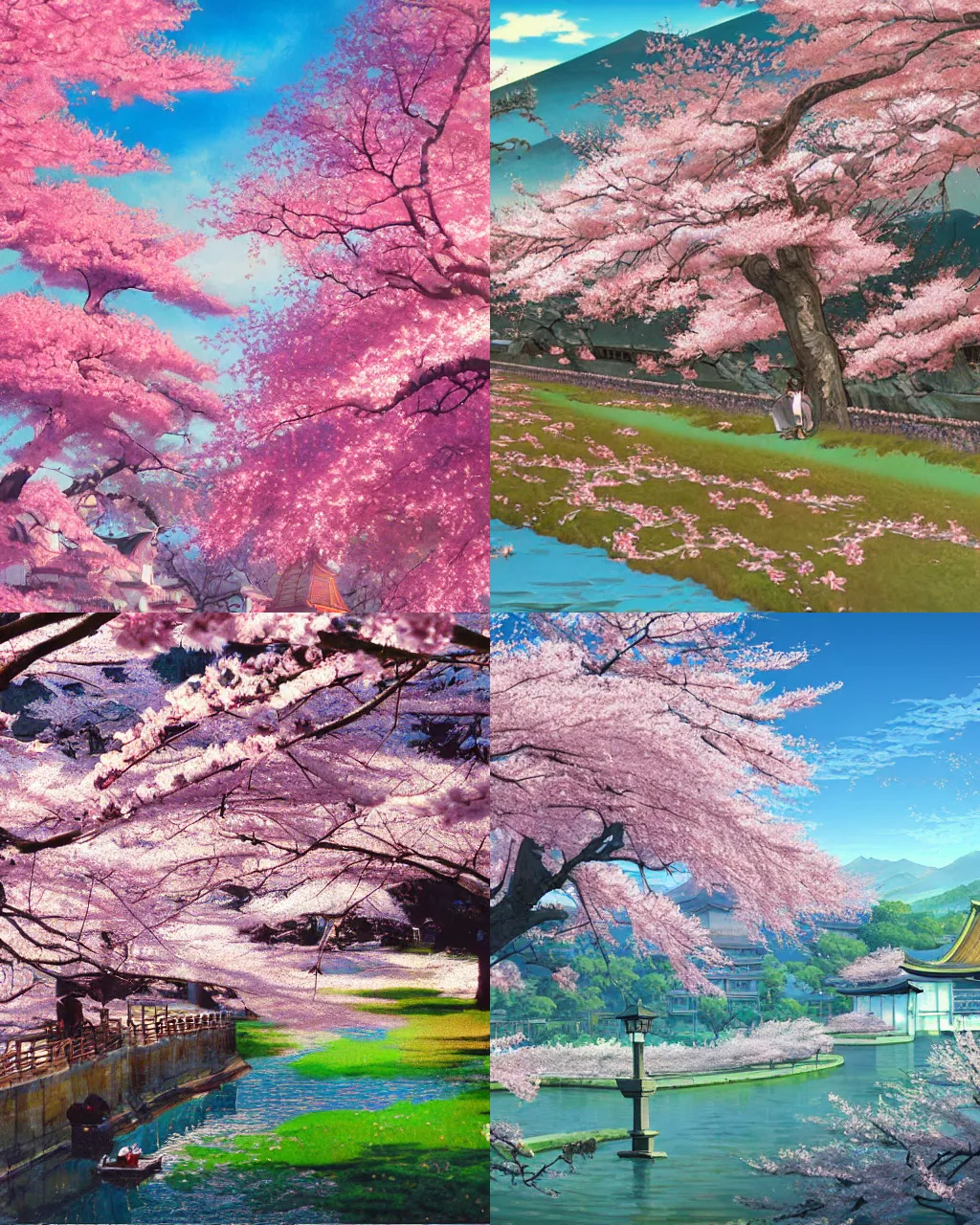 Prompt: cherry blossoms in japan, background art for a neo geo snk fighting stage. a gorgeous landscape painting. ultra clear detailed. highly detailed