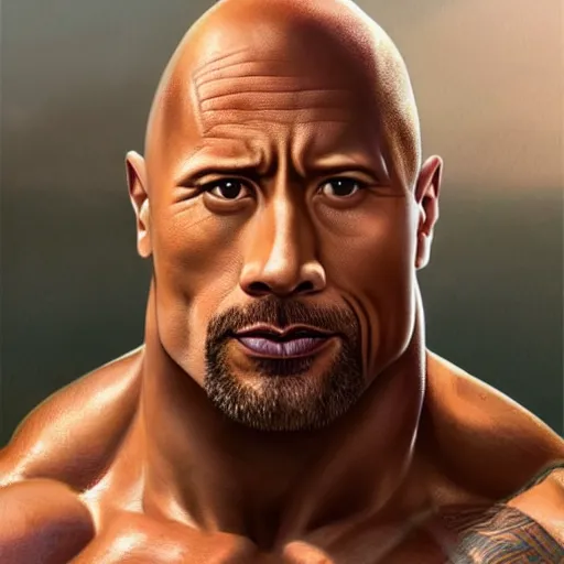 Image similar to clear portrait of dwayne johnson, adorable appearance!!!, golden hour, happy apearance, cottagecore!!, background hyper detailed, character concept, full body, dynamic pose, intricate, elegant, highly detailed, digital painting, artstation, concept art, smooth, sharp focus, illustration, art by artgerm and greg rutkowski and alphonse mucha