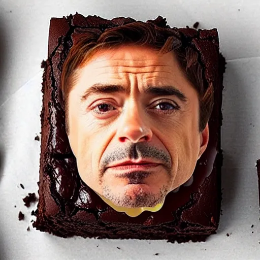 Image similar to a bunch of brownies forming to look like robert downey jr.