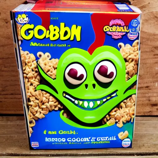 Prompt: goblin cereal box