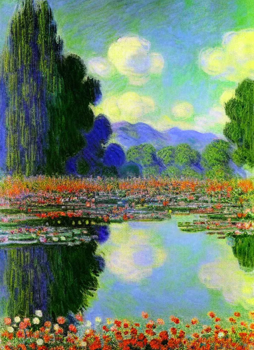 Prompt: a painting so beautiful and universally loved it creates peace on earth by claude monet and andy warhol