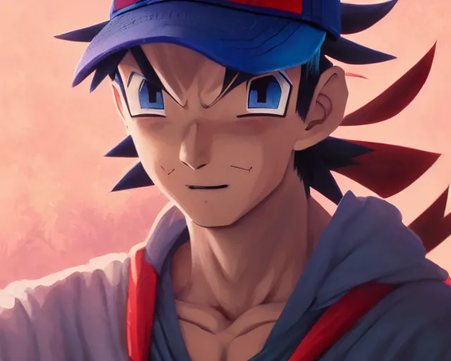 Image similar to highly detailed portrait of ash ketchum, in dragon ball z, stephen bliss, unreal engine, fantasy art by greg rutkowski, loish, rhads, ferdinand knab, makoto shinkai and lois van baarle, ilya kuvshinov, rossdraws, tom bagshaw, global illumination, radiant light, detailed and intricate environment