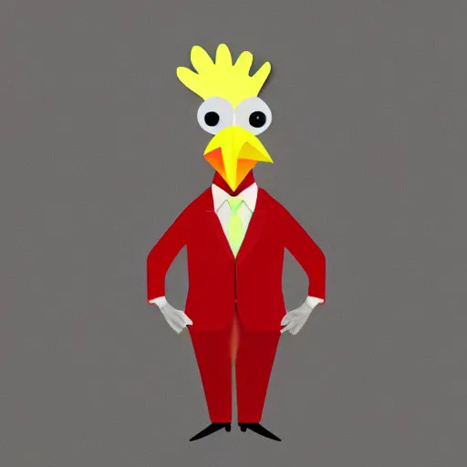 Image similar to a high quality photo of a chicken wearing a suit, 8k, digital art