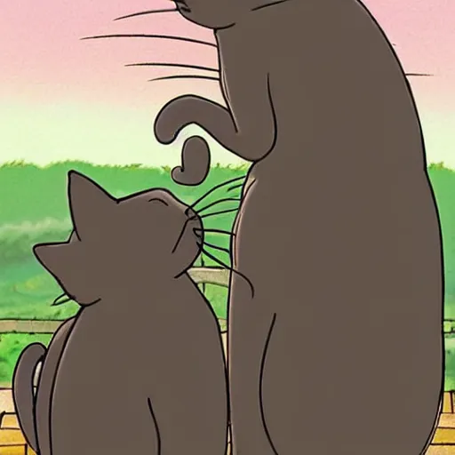 Image similar to two cats kissing, Studio Ghibli style,