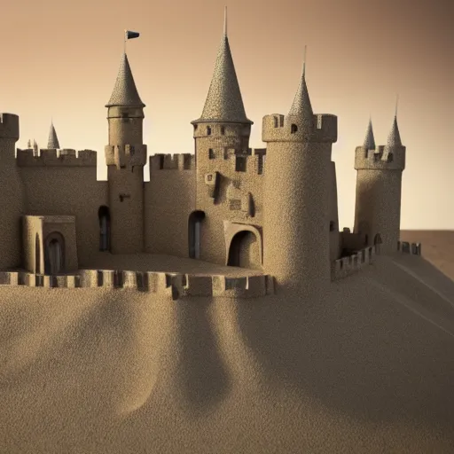 Prompt: life - like castle made of sand, 3 5 mm!!!!! lens, 4 k photorealism, trending on artstation, 4 k quality