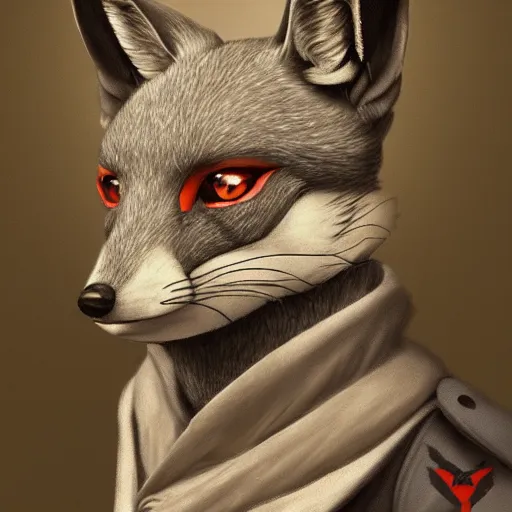 Image similar to old greyfox handsome man with high collar fantasy, symmetrical beautiful, portrait, painting, trending on artstation