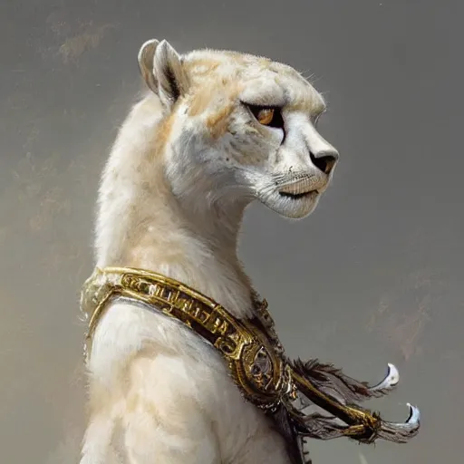 Image similar to a beautfiul award winning commission portrait of an anthro albino cheetah wearing diamond victorian armour,digital art,art by greg rutkowski,character design by charles bowater,photorealistic,ross tran,hyperdetailed,detailed face,fascinating,2021,western comic style