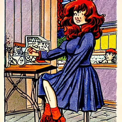 Image similar to drawing of Sailor socialism Dasha Nekrasova by Robert Crumb, R. Crumb