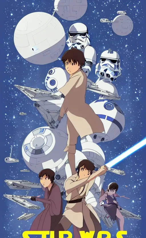 Prompt: Star Wars Poster, anime, style of studio ghibli,