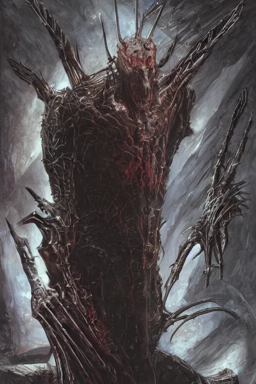 Image similar to portrait of elon musk by hr giger, greg rutkowski, luis royo and wayne barlowe as a diablo, resident evil, dark souls, bloodborne monster