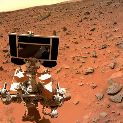 Image similar to a mars rover selfie with a martian photo - bombing behind it