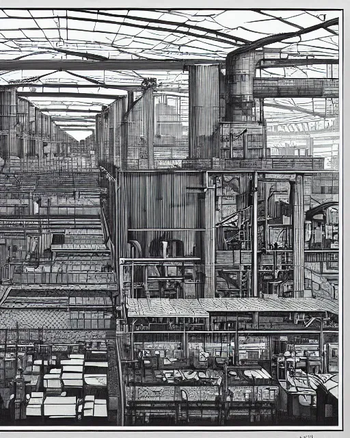 Prompt: a detailed matte illustration of a factory with a beautiful face by julia hetta and robert h hudson