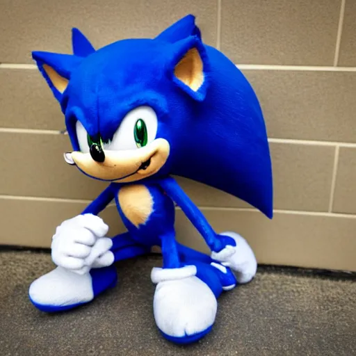 Image similar to plush doll of sonic the hedgehog sitting in vancouver during the morning, 8 k, cute, looks soft, high quality, hd resolution