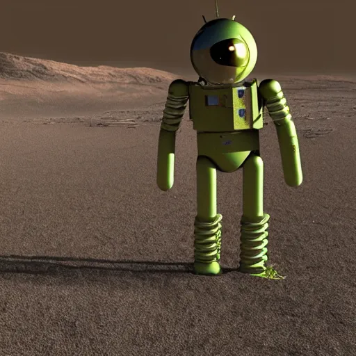 Image similar to realistic human - like man android on mars, alone, apocalypse, low power, realistic light and shadow effects