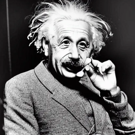 Image similar to einstein getting high, sticking his tongue out and doing sign of the horns