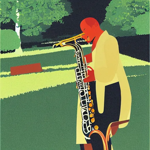 Image similar to crying saxophone player in a park by tatsuro kiuchi