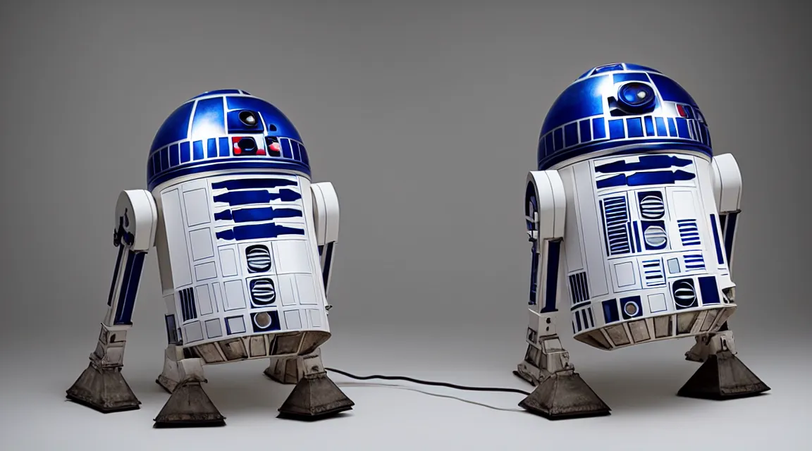 Prompt: a portrait r2d2, photo studio, studio lights