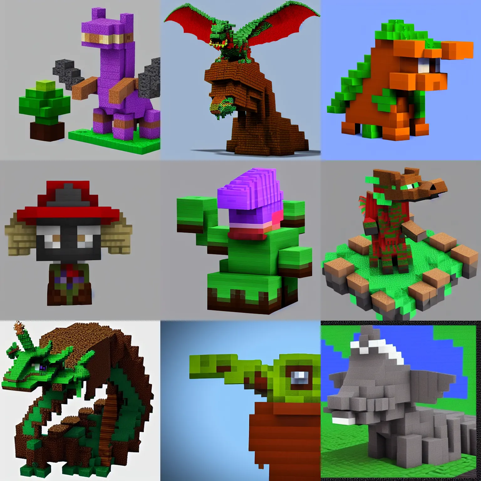 Prompt: A dragon with a hat, voxel art, voxel, minecraft