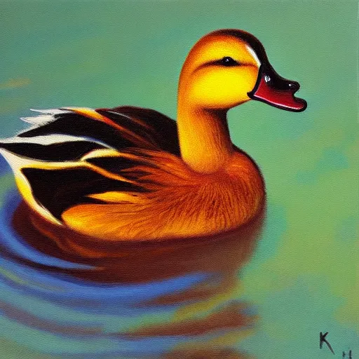 Prompt: a duck on the prowl oil painting dmytro kavsan