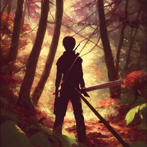 Image similar to squirrel holding a katana in the forest, fine - face, realistic shaded perfect face, fine details. anime. realistic shaded lighting poster by ilya kuvshinov katsuhiro otomo ghost - in - the - shell, magali villeneuve, artgerm, jeremy lipkin and michael garmash and rob rey