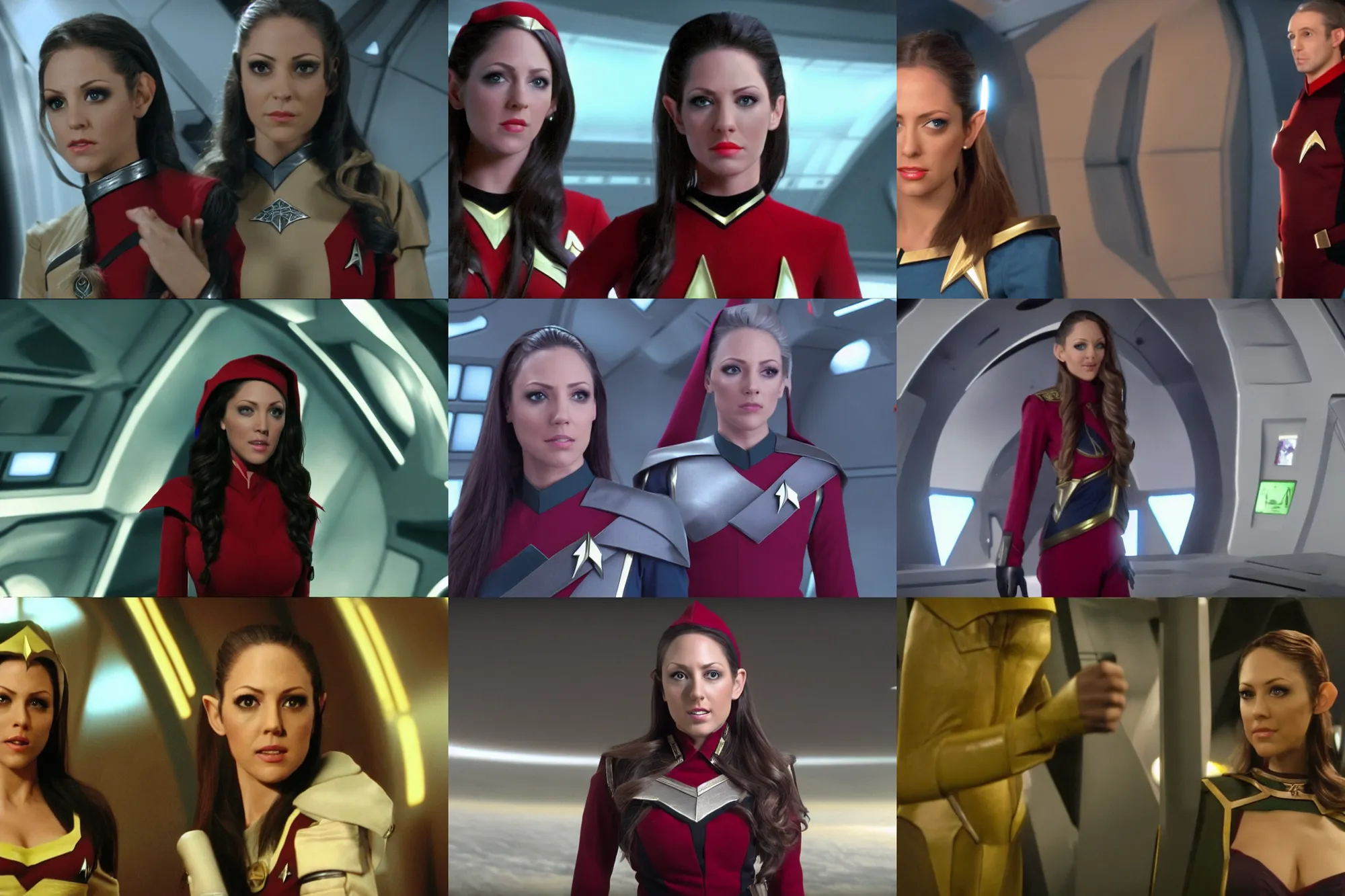 Prompt: 4K video of young attractive high-fantasy elf (played by Jenna Haze) in a Starfleet uniform in Star Trek, scene where she is on Deep Space Nine, photorealistic, soft light, cinematic lighting, sharp, camera