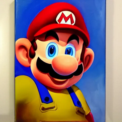 Prompt: Still oil painting of Mario. 8k. Trending. Good lighting.